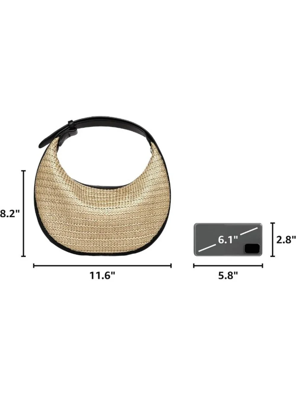 Stylish Straw Crescent Hobo Bag for Women | 3-Way Carry: Handbag, Shoulder